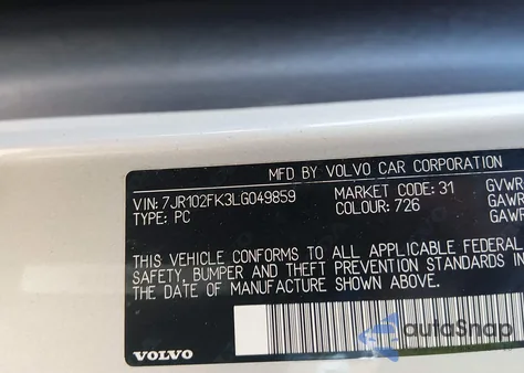 2020 Volvo S60 T5 Momentum z USA, uszkodzony, nr VIN 7JR102FK3LG049859